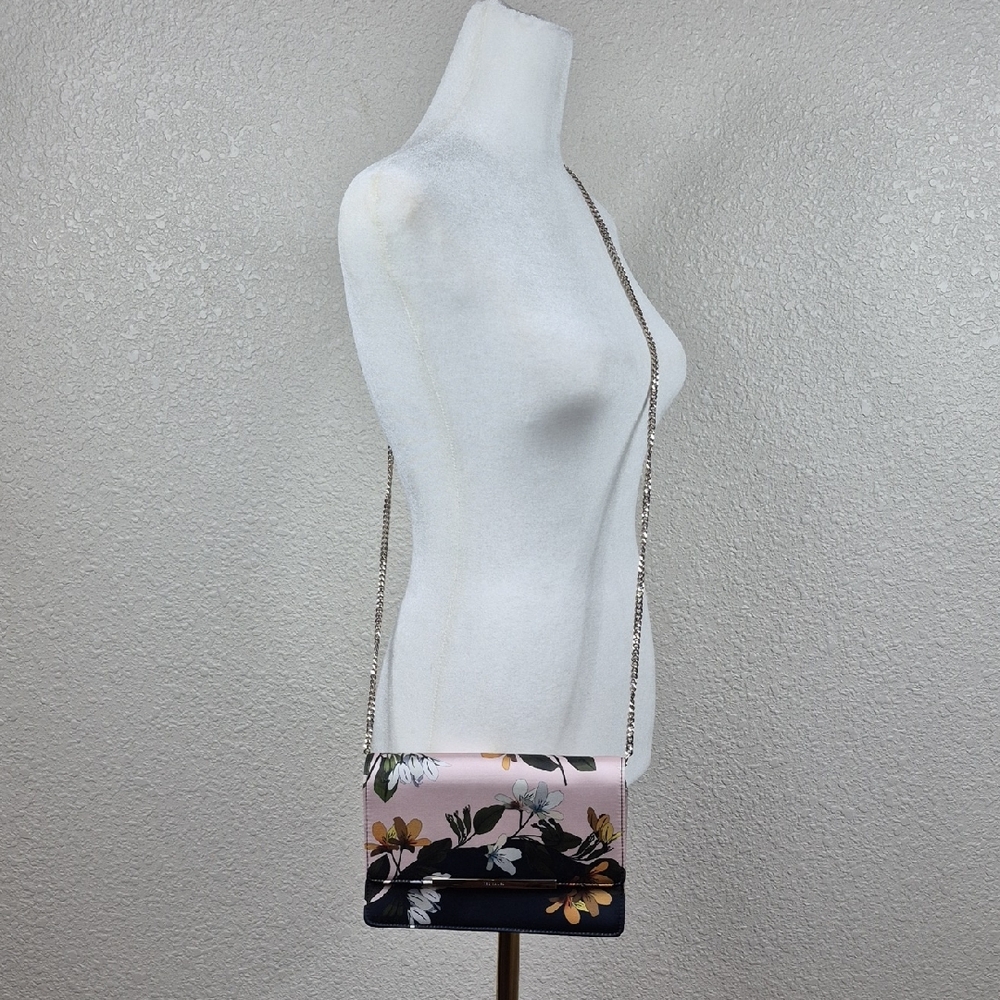 Ted Barker Floral Print Crossbody Navy Blue Pink With Chain Small